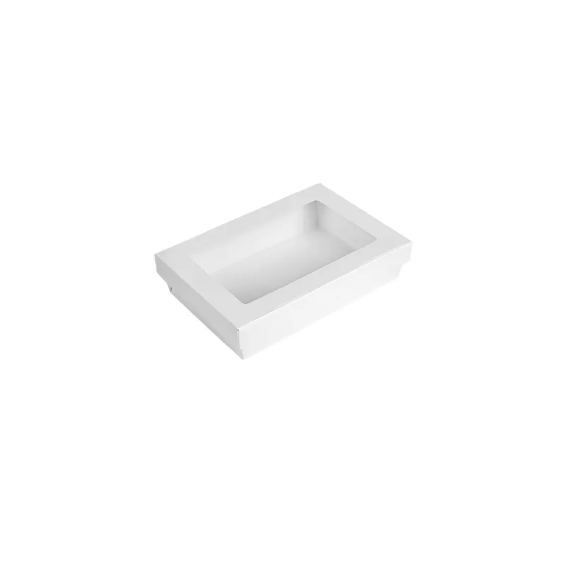 PETITES BOÎTES+COUVERCLES AVEC FÊNETRE THEPACK 1300 ML 21x14x5 CM BLANC CARTON NANO-MICRO + PP + OPP (200 UNITÉ)